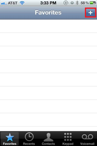 Screen shot of Adding Favorite Contacts
