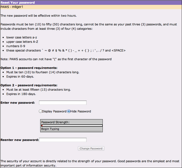 screenshot of the Security window.