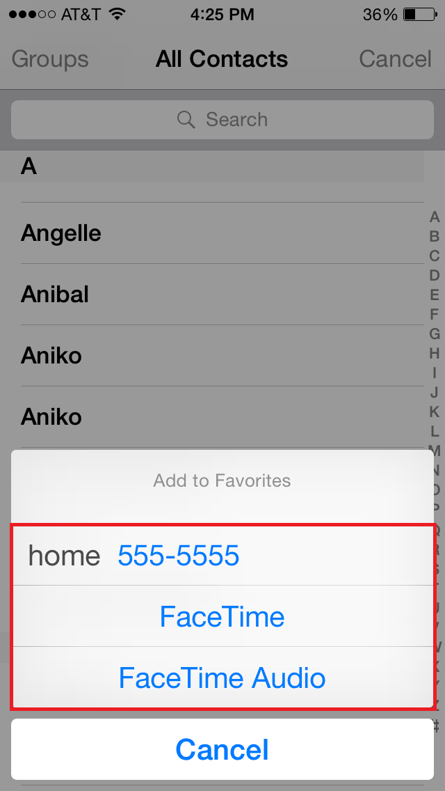 image of the Voice Call or FaceTime buttons.